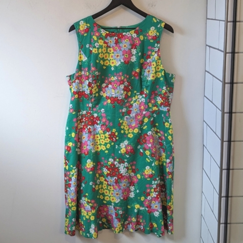 Talbots Green Multicolored Spring Floral Ruffle Hem Sleeveless Dress